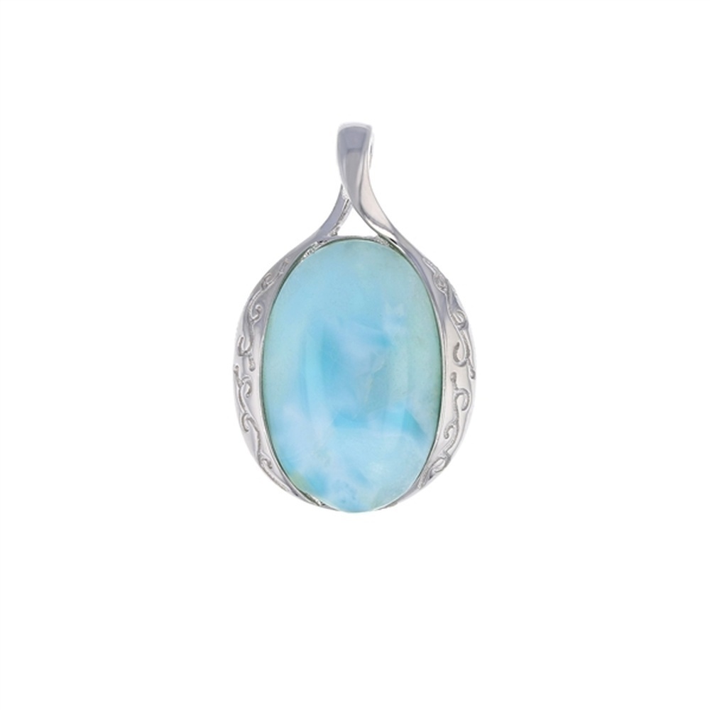 925 Sterling Silver Oval Larimar Pendant 5.7 gm